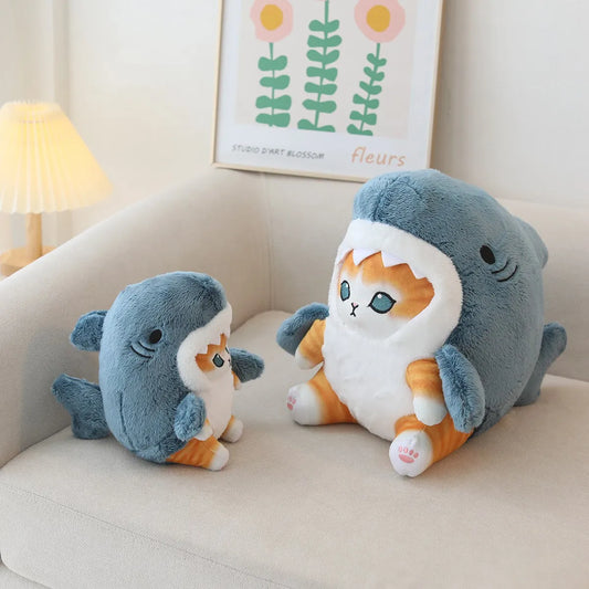 20cm/33cm Big Size Kawaii Shark Cat Plush Toy Creative Shark Cosplay Dolls Stuffed Soft Animal Pillow