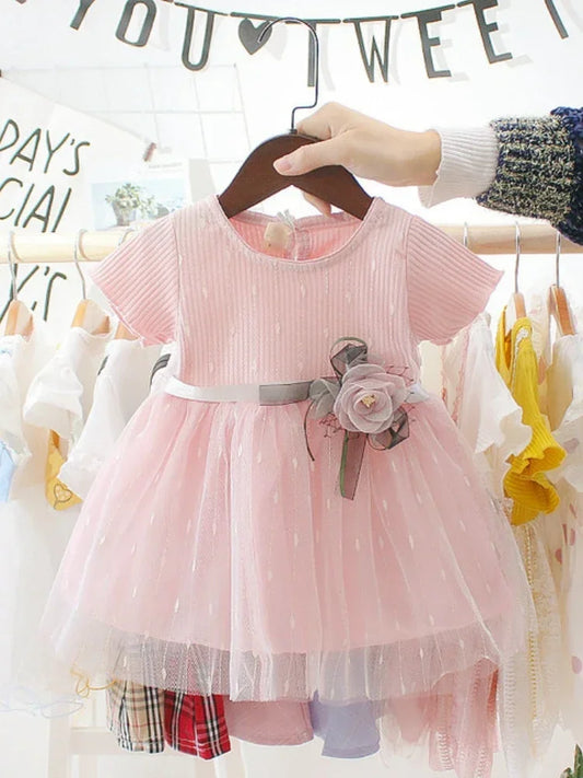 2023 Summer Baby Girl Clothing Newborn Infant Girls Dress Patchwork Mesh Princess Dress Toddler Kids Birthday Party Clothes