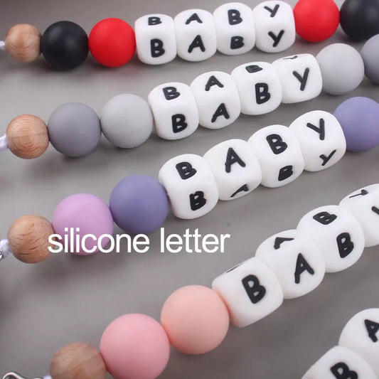 Custom Personalized Name Pacifier Chain English Letters Silicone Clips Mouse Teether Holder Soother Baby Teething Toy Chew Gift
