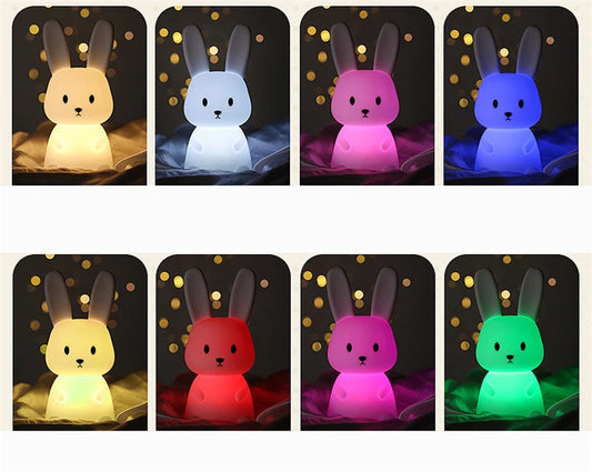 Cute Silicone Night Light Rabbit Whale Cat Touch Sensor Rechargeable Bedroom Bedside Lamp For Kids Baby Gift