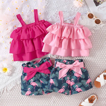 Baby Clothes Set 6Months - 3Years old Sleeveless Croptop and Cartoon Flamingo Shorts Outfit Clothing Suit For Kids Newborn Girl