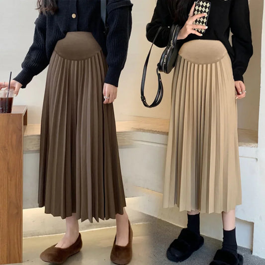 2023 Autumn Winter Pleated Thick Warm Maternity Skirts Elastic Waist Belly Casual Clothes for Pregnant Women Pregnancy vestidos