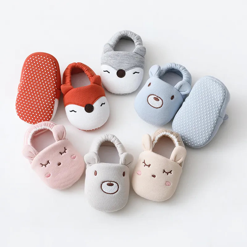 Cartoon Animals Pattern Newborn Socks Shoes Toddler Boys Girls Non-slip Crib First Walkers Winter Baby Soft Slipper Warm Booties