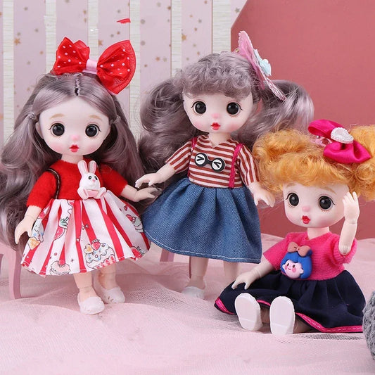 Bjd Doll 16CM 13 Movable Joints Cute Face Shape Big Eyeball and Fashion Clothes Suit with Shoes DIY Toy Gift for Kids
