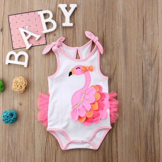 Tregren 0-18M Cute Newborn Baby Girl Romper Swimsuit 3D Flamingo Bodysuit Jumpsuit Sweet Summer Swimwear Bathing Suit Beachwear