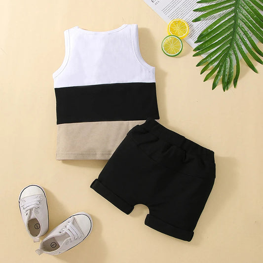 Infant Baby Boys Short Sets Patchwork Sleeveless Vest Tops with Pocket + Shorts 2pcs Summer Outfits for Toddler 6-36M
