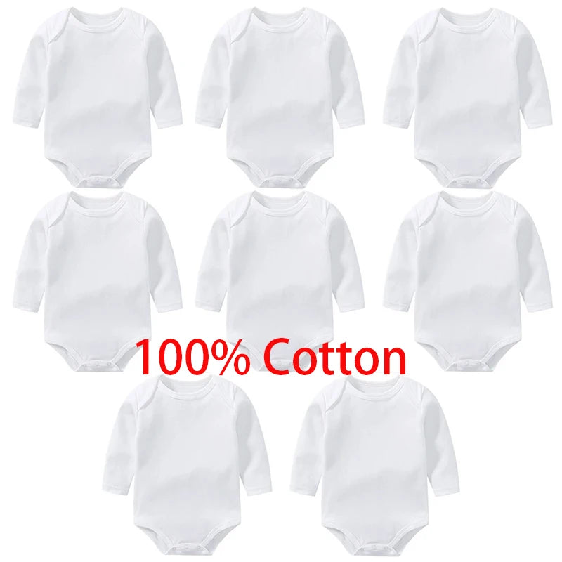 Baby Clothes 100% Cotton Solid White Long Sleeve Bodysuits Newborn Baby Rompers Baby Boys Gitls Jumpsuit Infant Pajamas