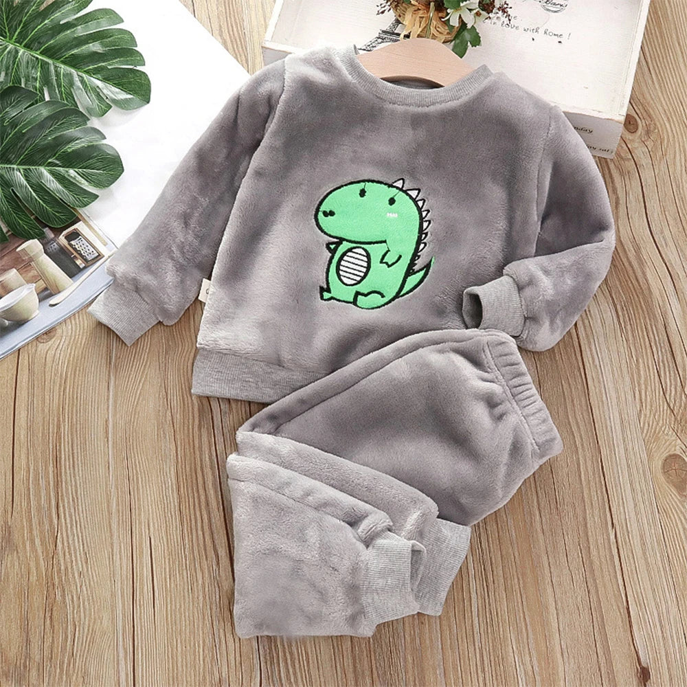 2023 New Boys Girls Clothing Sets Baby Flannel Homewear Set Baby Baby Pajamas Boys and Girls Thick Coral Velvet Two-piece Set