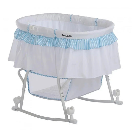 Dream on Me Lacy Portable 2-in-1 Bassinet & Cradle in Blue and White, Lightweight Baby Bassinet