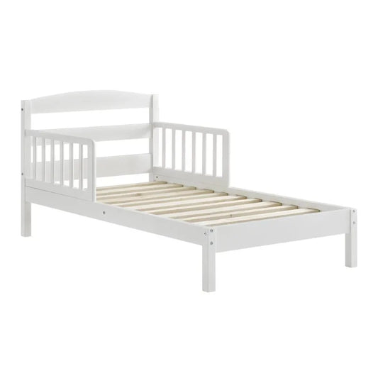 Kids Wood Toddler Bed with Safety Guardrails, White