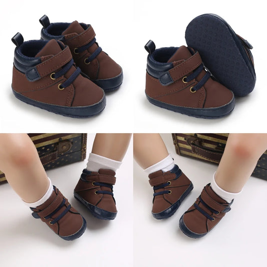 Spring and Autumn New Brown Baby Baptism Walking Shoes for Boys from 0 to 12 Months Soft Sole Lightweight Sports Shoes