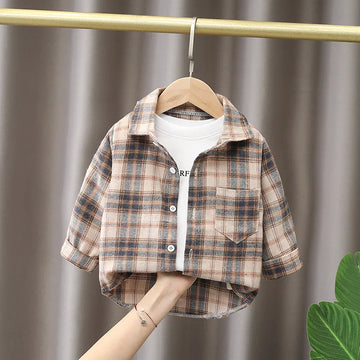 IENENS Kids Shirt Clothes Spring Thin Blouses Clothing Infant Boy Plaid Cotton Tops 1 2 3 4 Years Kids Long Sleeves Shirt