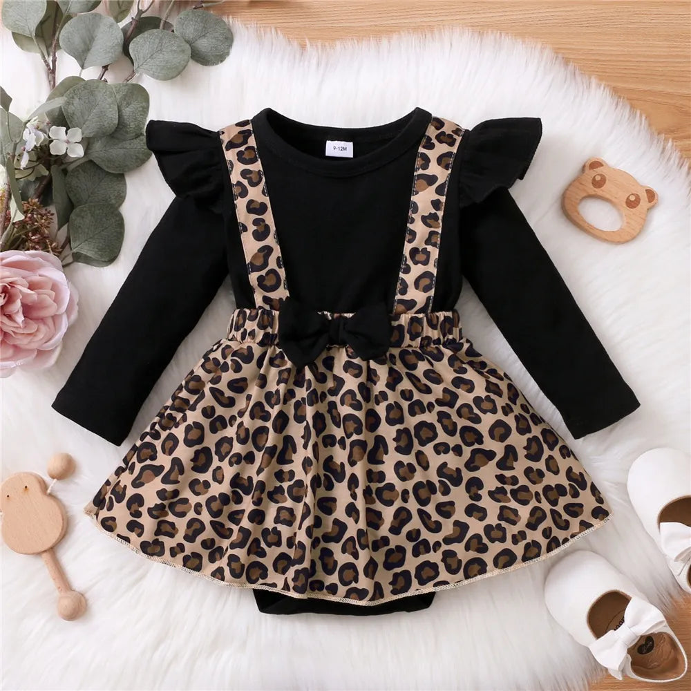 0-18Months Newborn Baby Girl Romper Dress Long Sleeve Leopard Dresses Onesie Clothing Autumn Fashion Cute Jumpsuit