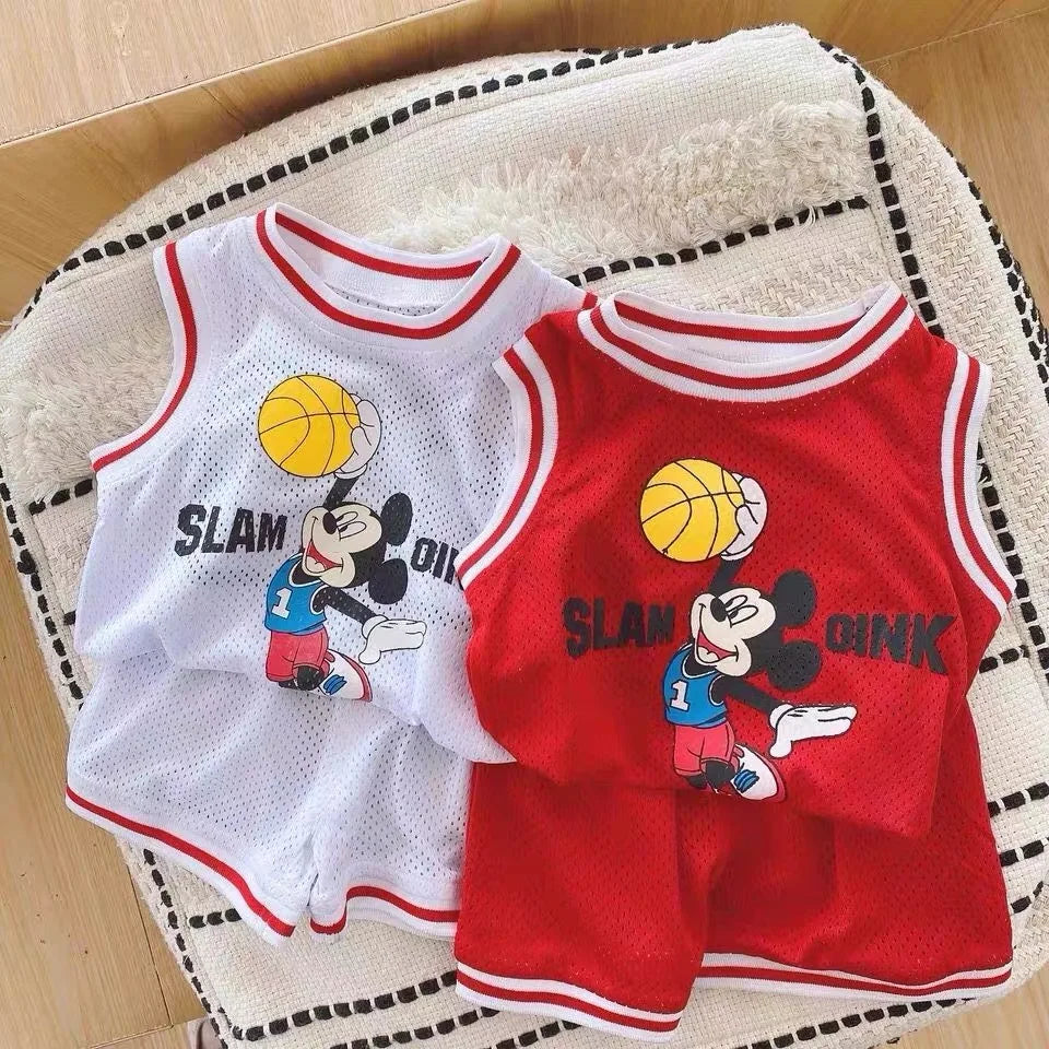 1 2 3 4Years Old Child Casual Cartoon Tracksuits Thin Crewneck Vest+Shorts For Baby Boys Brand Fashion Basketball Clothes 2pcs