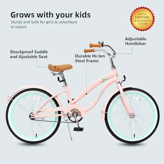 Girls Beach Cruiser Bike for Kids 5-13 Years Old, Kids Bicycle Included Coaster Brake, Front and Rear Reflectors, 16 Inch