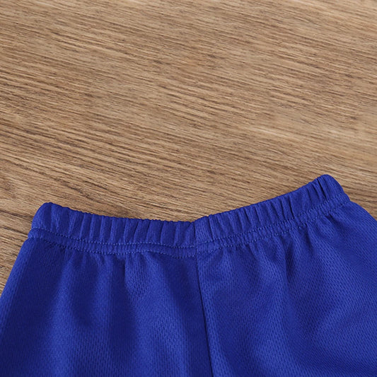 2PCS Summer Fashion Girls Boys Clothes Sets Kids Dark Blue Sport Sleeveless Shirts + Pants Children Teen Clothing Suits