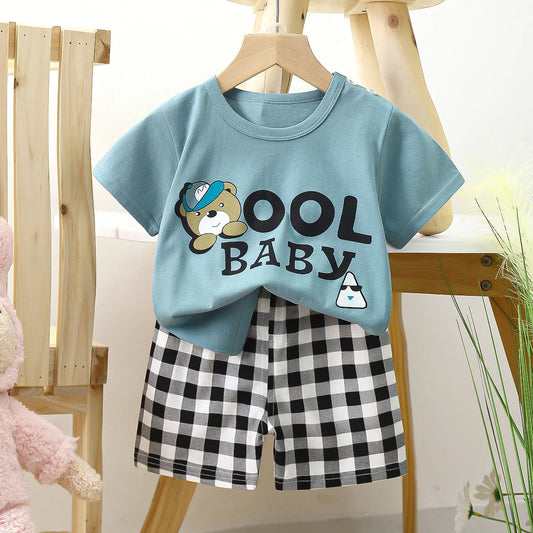 2022 Summer Boys Girls Clothes Set T-shirt+pants 2pcs Children's Clothing Fashion pink Minnie Baby OutSet Newborn Baby Suit