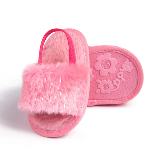 Winter Baby Slippers Fluffy Baby Boy Girl Sandals Cute Flower Embroidery Soft Non-slip Sole Toddler First Toddler Baby Shoes