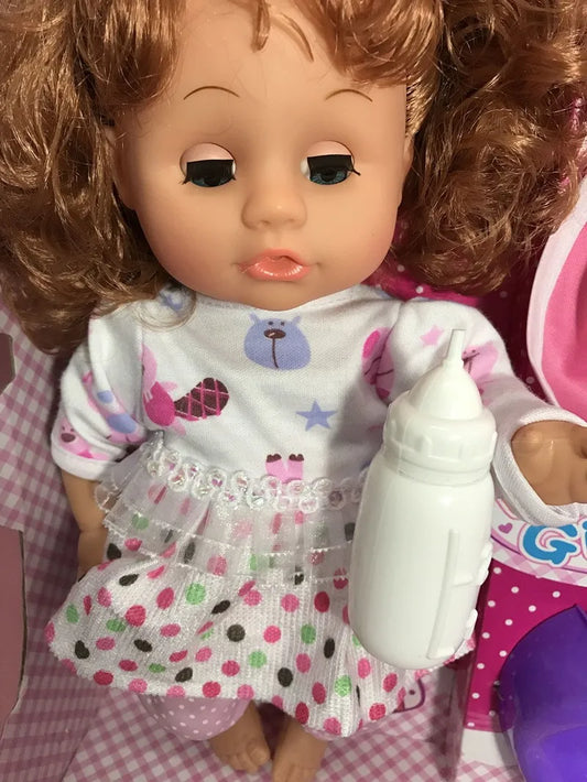 [Funny] Simulation 32cm Blink eye , drink water , to the toilet and can speak model Soft Reborn Baby Dolls girl gift