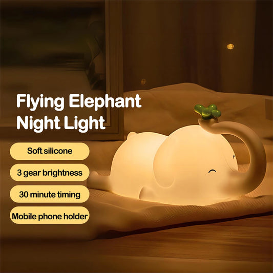 Children Silicone Night Light Cute Elephant Baby Dimmable Timed Sleeping Night Lamp for Bedside Bedroom Decoration Gift Birthday