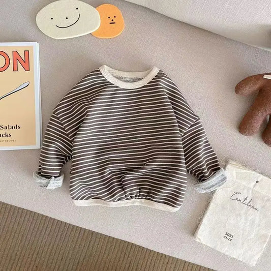 2023 Spring and Autumn New Children's Wear Boys' T-shirt Korean Edition Girls' Striped Sweater Baby Loose Long Sleeve Kids' Top