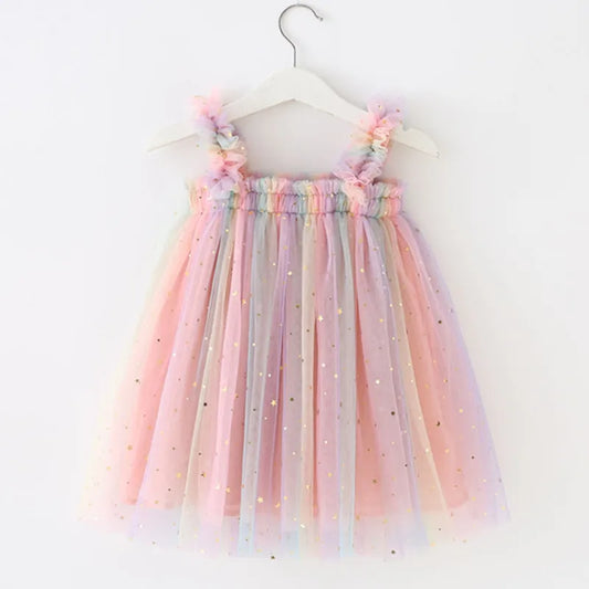 Cute Baby Sequin Party Princess Dress Toddler Girl Birthday Tulle Boutique Outfit Kid Summer New Ballet Sleeveless Strap Clothes
