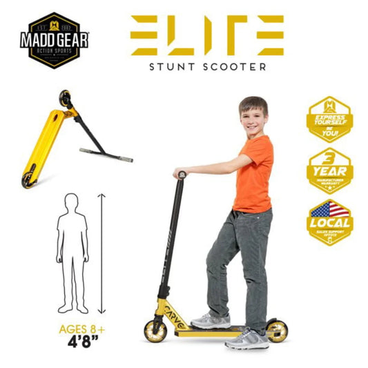 Carve Elite Pro Freestyle Stunt Scooter - Strong Anodized Lightweight Aluminum Deck for 8 Yrs +  Scooter for Kids