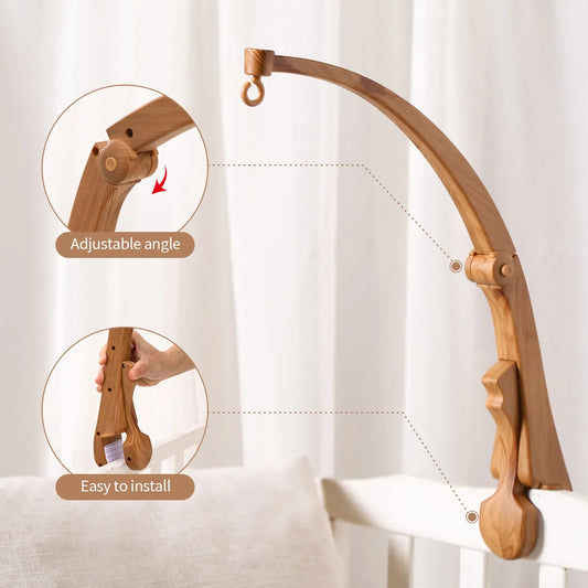 Baby Crib Bed Bell Musical Box Holder Arm Toy Foldable Imitation Wood Grain Infant Bed Decoration Toys Baby Bed Toys Educational