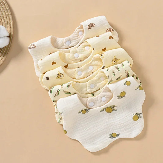 Baby Gauze Bibs Pure Cotton Class A Saliva Towel  Milk Spilt Prevent Grass and Wood Dyed 360 Degrees Newborn Bib