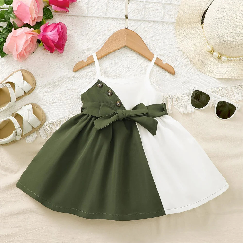 1-3Years Baby Girl Summer Daily  Dress Strap Color Matching Dress Korean Style Birthday Party Fashion Dresses for Toddler Girl