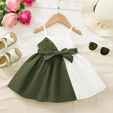 1-3Years Baby Girl Summer Daily  Dress Strap Color Matching Dress Korean Style Birthday Party Fashion Dresses for Toddler Girl