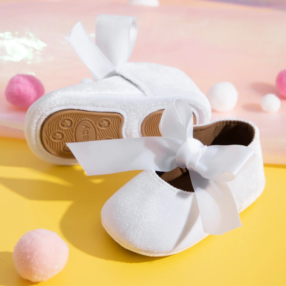 Newborn Baby Girls Dress Shoes Bowknot Ribbon Princess Infant Toddler Rubber Non-slip Flat First Walkers Crib Shoes Mary Jane