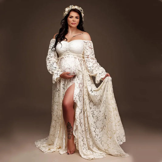2 in 1 Boho Maternity Photography Outfit Dress Bohemian Pregnancy Photo Shoot Long Dresses Pregnant Woman Dress