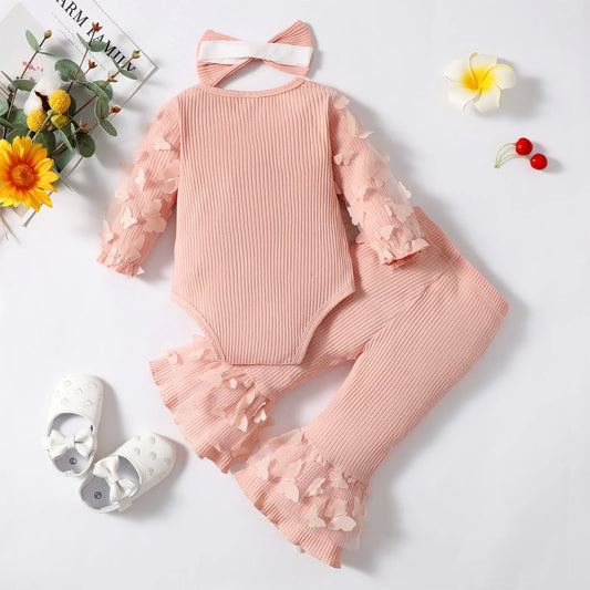 Baby Girl Clothes Set Alphabet Print Cute Butterfly Decoration Romper + Flared Pants Clothes Spring Autumn Toddler Outfits