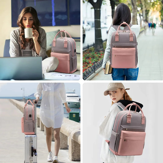 Women's Travel Backpack Fashion USB Charging Laptop Lightweight Handbag School Bags For Girls Multifunctional Suitcase Backpacks