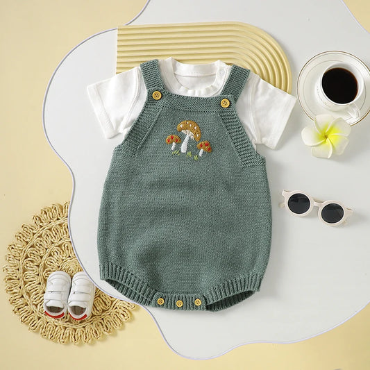 Baby Bodysuit Knit Newborn Girl Boy Jumpsuit Outfits Sleeveless Tops Summer Infant Toddler Clothing 0-18M Overalls Cute Mushroom