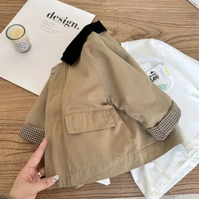 Trench Outerwear Turn-down Collar Zipper Full Sleeve 2023 Spring Loods Cotton Simple Clean Fashion Casual Comfortable Kid Unisex