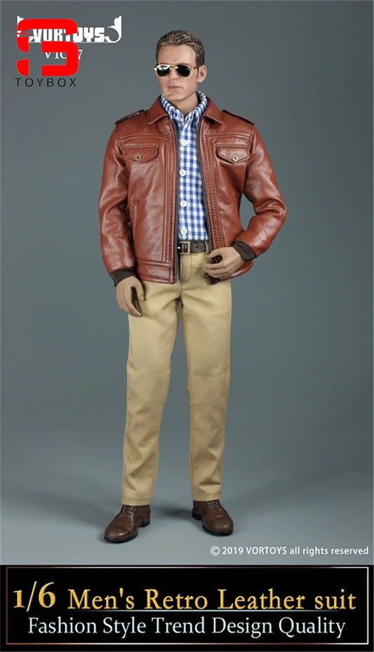 VORTOYS V1017 V1018 1/6 Male Retro Leather Jacket T-shirt Pants Shoes Clothes Suit Clothes Model Fit 12'' Man Action Figure body