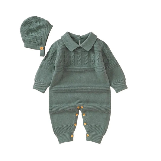 Baby Rompers Clothes Winter Long Sleeve Knitted Newborn Boy Girl Cotton Jumpsuits Hats Sets Autumn 0-18m Toddler Infant Outfits