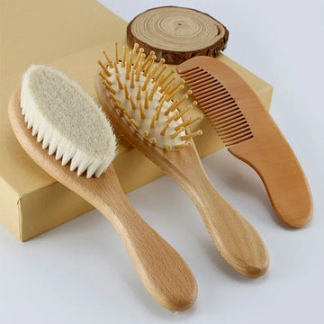 Newborn Baby Wooden Brush Baby Natural Wool Comb Newborn Hair Brush Infant Head Massager Portable Bath Brush Comb for Kids