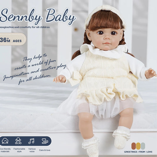 14 Inch New Reborn Doll 35CM Voice Girl  Bebe Baby With Fashion Clothes Smooth Soft Skin Vinyl Head Limbs Cotton Body Kids Gift