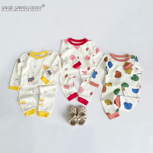 2023 Autumn New Jacquard Cotton Set: Long Sleeve Underwear for kids baby Boys Girls,  Pajamas Sleepwear Homewear