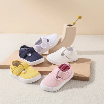 Toddler Girls T-Strap Canvas Sneakers for Little Kids Classic Shoes