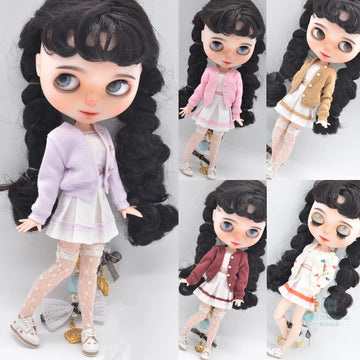 Blyth Doll Clothes Fashion Three-piece purple wool cardigan for Toys Azone OB23 OB24 doll accessories