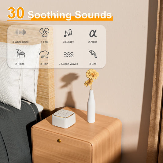 White Noise Machine,Rechargeable Sound Machine for Baby Adults,Powerful Battery,30 Soothing Sounds and Warm Light for Sleeping