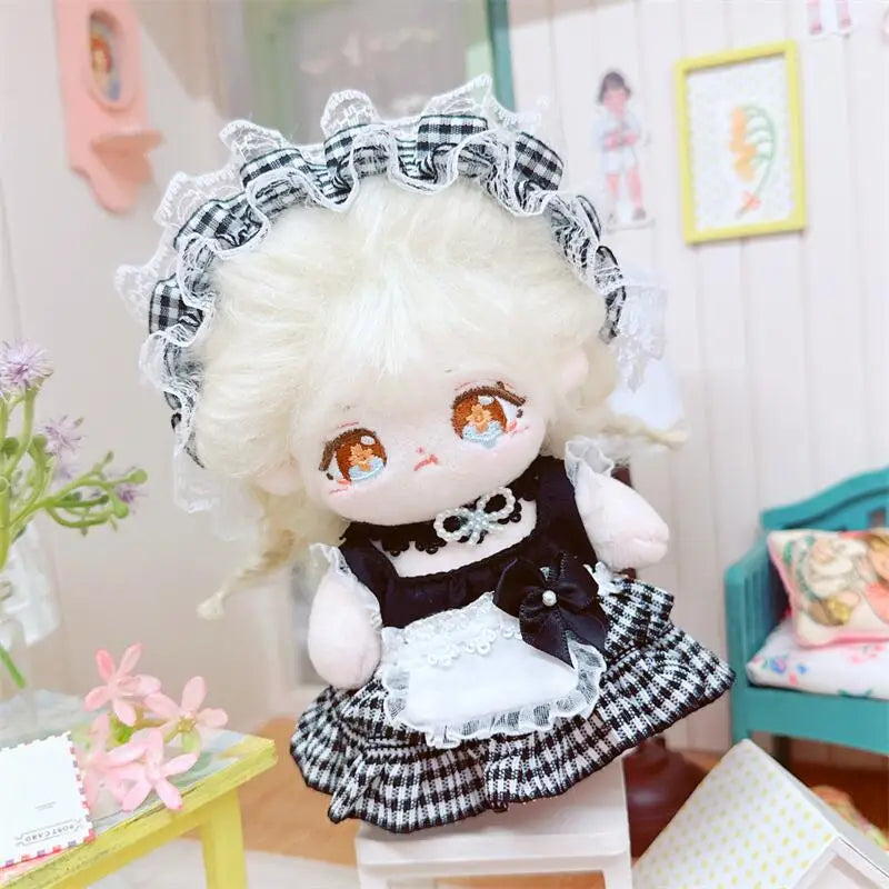 10cm Cute Black Lolita Dress Suit Plush Idol Doll Kawaii Soft Stuffed Cotton Doll DIY Clothes Accessory for Girl Collection Gift