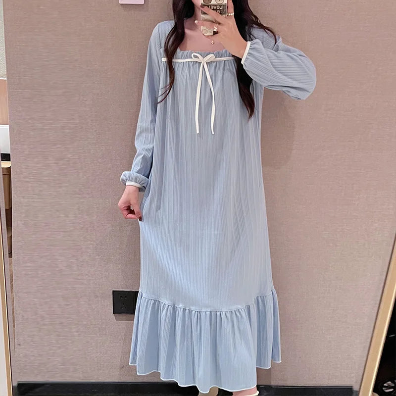 Women's Nightgown Maternity Spring And Autumn Nightgown Pajamas Homewear Long-Sleeved Sweet Student Homewear Casual Wear