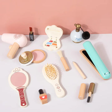 Girls Simulation Wooden Cosmetic Pretend Play Make Up Toys Makeup Set Play House Princess Beauty Toys for Girls Children Gifts