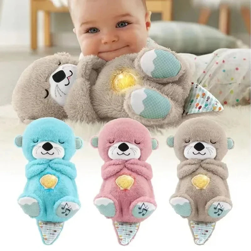 Breathing Bear Baby Soothing Otter Plush Doll Toy Baby Kids Soothing Music Baby Sleeping Companion Sound and Light Doll Toy Gift