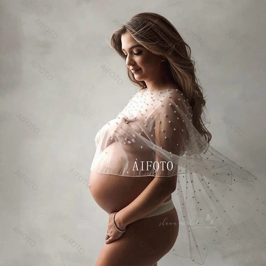 Sexy Maternity Dresses For Photo Shoot Tulle Pearl Pregnancy Dress Photography Prop Maxi Gown Dresses For Pregnant Women Clothes